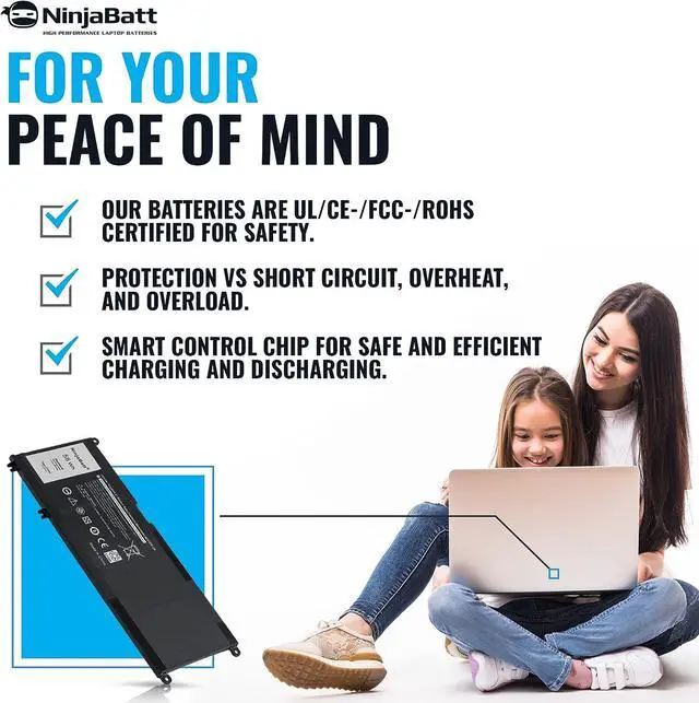Alt view image 4 of 7 - NinjaBatt Battery for Dell 33YDH 17 7000 7779 13 7353 17 7778 15 7778 15 7577 P30E 7786 7773 3779 G5 / 7588 3579 5587 G7 / G3 Latitude 13 3380 14 3490  High Performance [15.2V/56Wh]