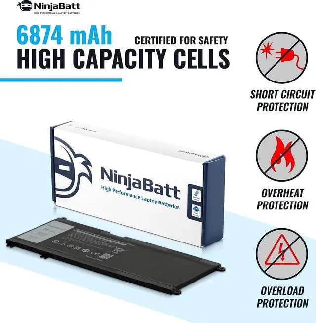 Alt view image 7 of 7 - NinjaBatt Battery for Dell 33YDH 17 7000 7779 13 7353 17 7778 15 7778 15 7577 P30E 7786 7773 3779 G5 / 7588 3579 5587 G7 / G3 Latitude 13 3380 14 3490  High Performance [15.2V/56Wh]