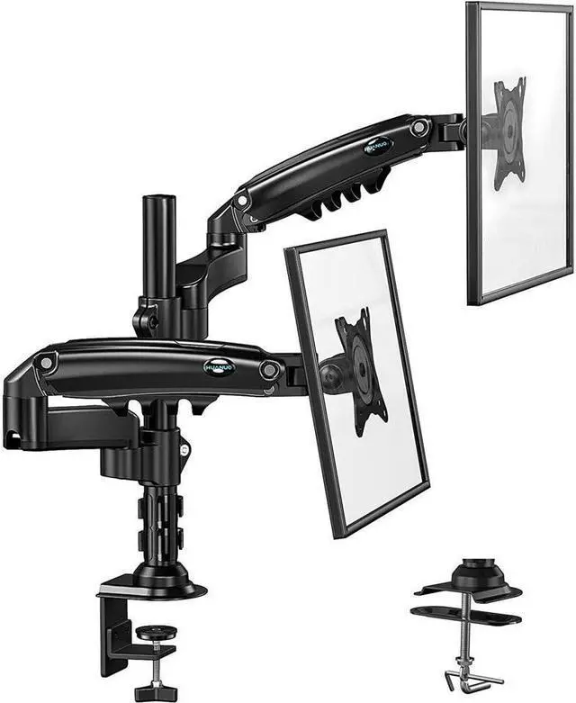 Main image of HUANUO Dual Monitor Stand - Height Adjustable Gas Spring Double Arm Monitor Mount Desk Stand Fits Two 17 to 32 inch Screens with Clamp, Grommet Mounting Base, Each Arm Holds up to 19.8lbs