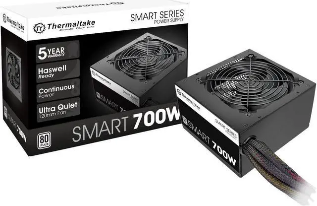 Main image of Thermaltake Smart 700W 80+ White Certified PSU, Continuous Power with 120mm Ultra Quiet Fan, ATX 12V V2.3/EPS 12V Active PFC Power Supply PS-SPD-0700NPCWUS-W