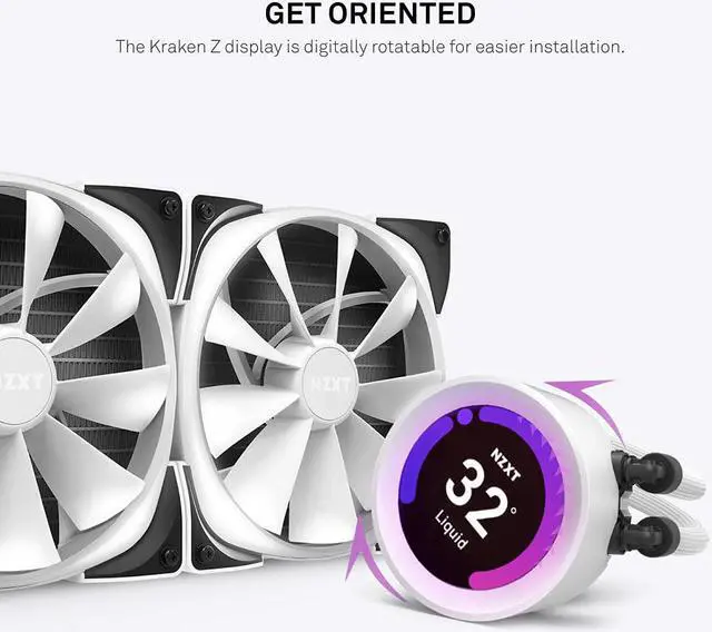 Alt view image 5 of 7 - NZXT Kraken Z73 RGB 360mm - RL-KRZ73-R1 - AIO RGB CPU Liquid Cooler - Customizable LCD Display - Improved Pump - Powered by CAM V4 - RGB Connector - AER RGB 2 120mm Radiator Fans (3 Included) White