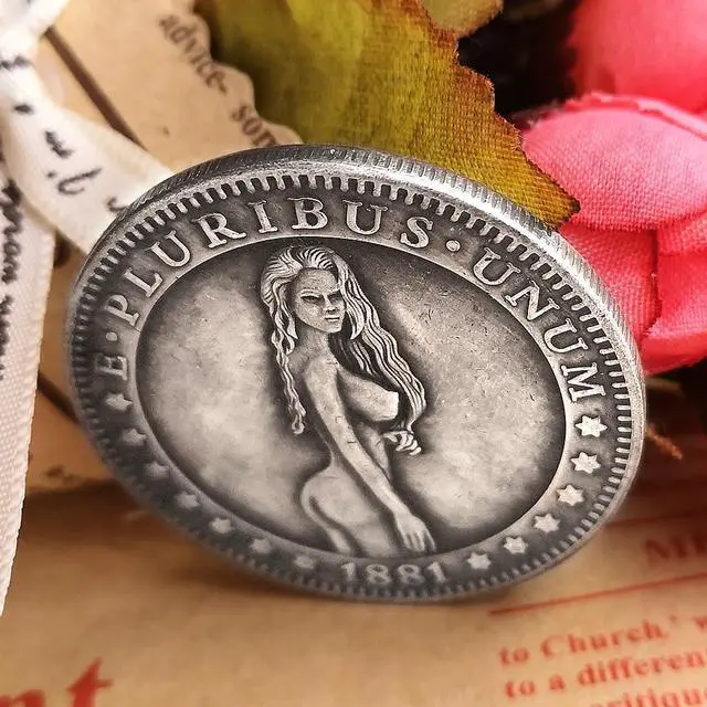 Alt view image 3 of 5 - Funny Sketch Woman Posture US Old Coin Antique Collecting-Morgan Dollars Coin for Love