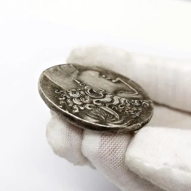 Alt view image 5 of 7 - Ancient Greek Pegasus Coin of Corinth - 38mm Brass Replica with Athena & Winged Horse Design | Collectible for Mythology Enthusiasts (Silver)