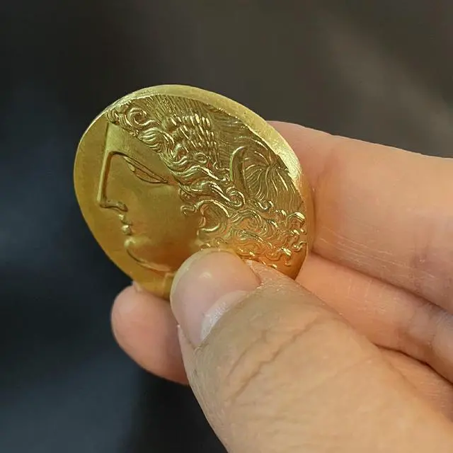 Alt view image 5 of 6 - Ancient Greek Pegasus Coin of Corinth - 38mm Brass Replica with Athena & Winged Horse Design | Collectible for Mythology Enthusiasts (Gold)