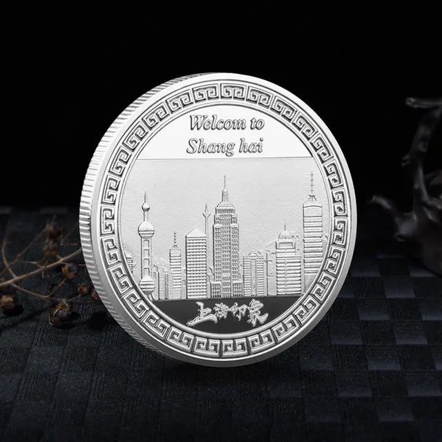 Alt view image 2 of 3 - Shanghai Bund Commemorative Coin - Oriental Pearl Tower & City Skyline Collectible | UV Color Metal Coin for Travel Souvenir & Chinese Cultural Gift (40mm ) (Silver)