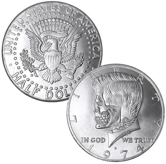 Main image of USA 1974 President Kennedy Tooth Punk Hobo Skull Retro Art Magic Coin Silver Plated Dollar Novelty Coin (Silver)