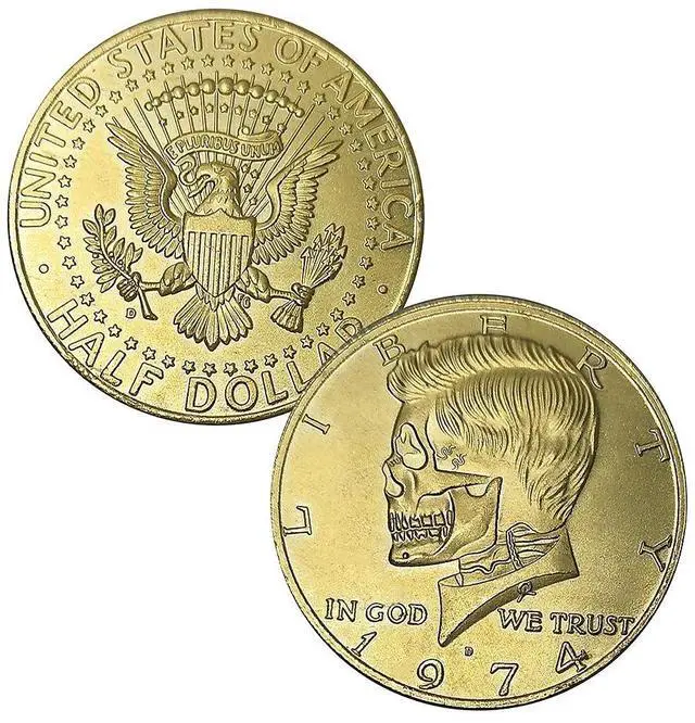 Main image of USA 1974 President Kennedy Tooth Punk Hobo Skull Retro Art Magic Coin Silver Plated Dollar Novelty Coin (Brass)