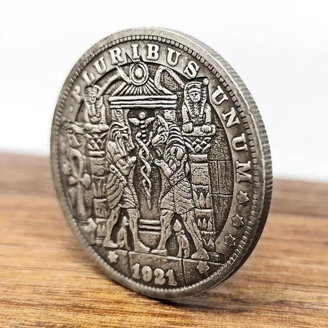 Alt view image 2 of 4 - Ancient Egypt Pharaoh Hobo Coin Nickel Anubis Horus 1921 Replica-Morgan Commemorative Art Souvenir