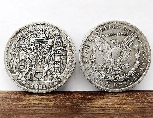 Alt view image 4 of 4 - Ancient Egypt Pharaoh Hobo Coin Nickel Anubis Horus 1921 Replica-Morgan Commemorative Art Souvenir