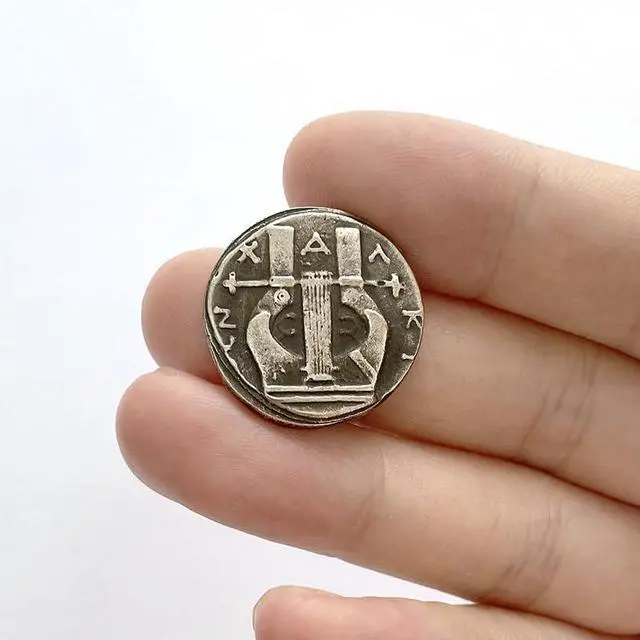 Alt view image 7 of 7 - Apollo Kithara Ancient Greece Coins Replica Coin Tetrobol Vintage Silver-Plated for Hobbies 21mm