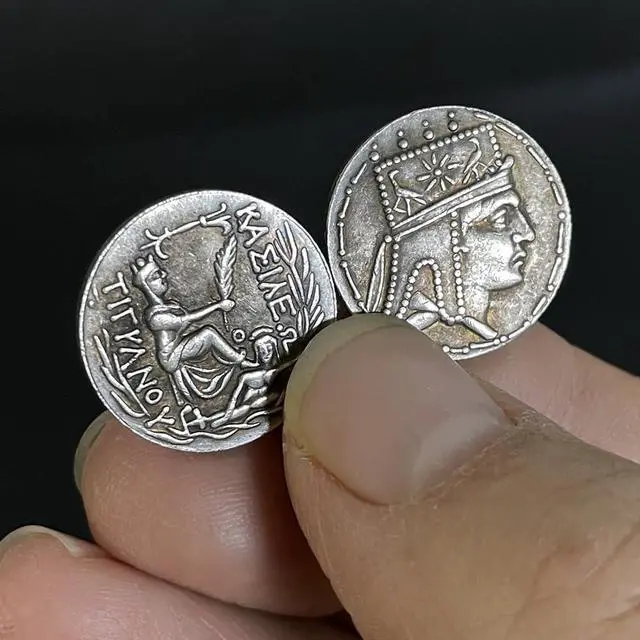 Main image of Antique Greek Silver-plated Coin Replica Armenian Kingdom Tigranes II Goddess of Fate Tyche 19mm DIY Jewelry Crafts