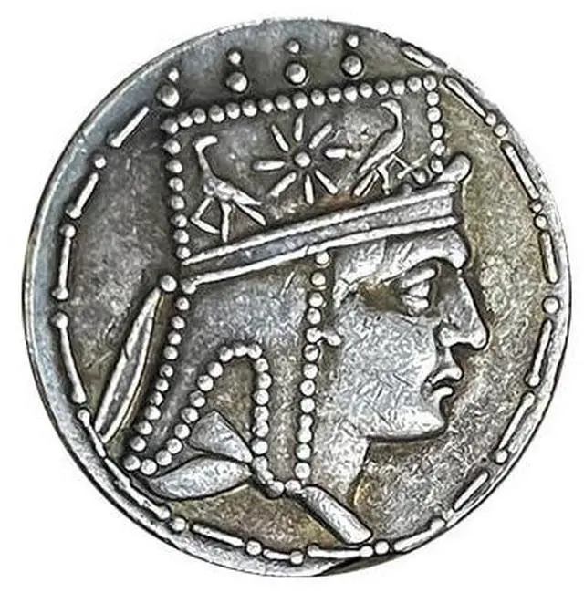Alt view image 4 of 5 - Antique Greek Silver-plated Coin Replica Armenian Kingdom Tigranes II Goddess of Fate Tyche 19mm DIY Jewelry Crafts