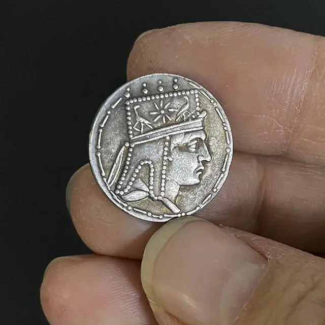 Alt view image 3 of 5 - Antique Greek Silver-plated Coin Replica Armenian Kingdom Tigranes II Goddess of Fate Tyche 19mm DIY Jewelry Crafts