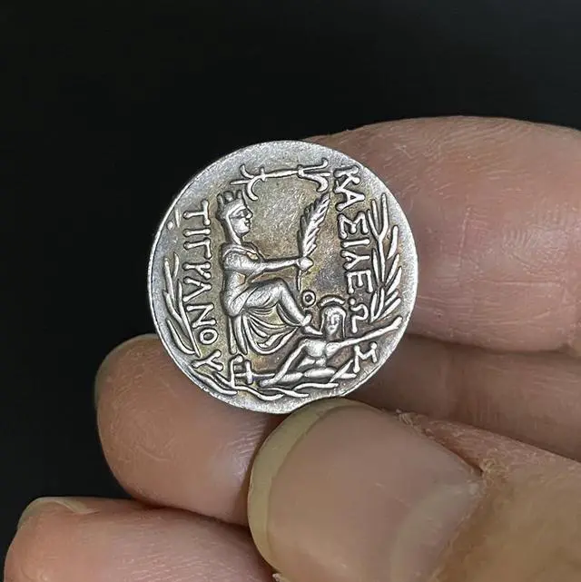 Alt view image 5 of 5 - Antique Greek Silver-plated Coin Replica Armenian Kingdom Tigranes II Goddess of Fate Tyche 19mm DIY Jewelry Crafts
