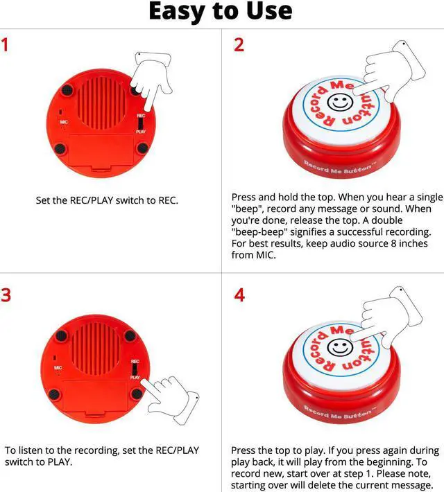 Alt view image 4 of 6 - Record Me Button Racy Red - Unique Cheerful Design Recordable with Built-in MIC, Play Back Your Own Custom Message Any Time