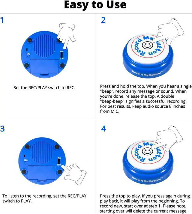 Alt view image 4 of 6 - Record Me Button Brilliant Blue - Unique Cheerful Design Recordable with Built-in MIC, Play Back Your Own Custom Audio Any Time