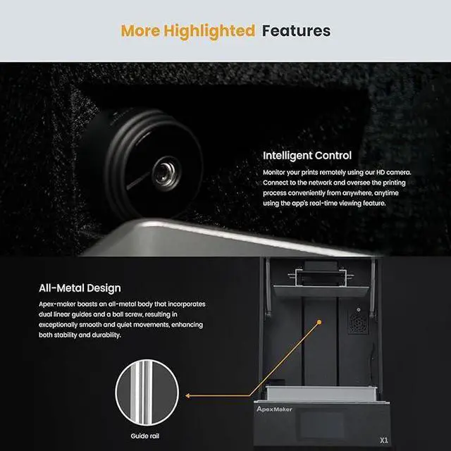 Alt view image 5 of 7 - ApexMaker X1 3D Printer, Industrial Grade 3D Printer, 8K Resin 3D Printer with 16 inch 8K Resolution Mono LCD Screen, 353.2x198.7x400mm Large Size Printing Volume
