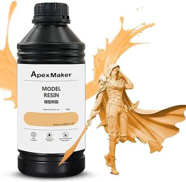 Main image of ApexMaker 3D Printer Resin, 1000g, High Precision, Low Odor, Quick Curing Standard Photopolymer Resin, 385-405nm UV Curing 3D Printing Liquid Photopolymer Resin for LCD DLP SLA 3D Printer-Orange