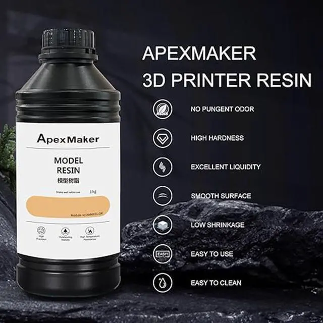 Alt view image 2 of 7 - ApexMaker 3D Printer Resin, 1000g, High Precision, Low Odor, Quick Curing Standard Photopolymer Resin, 385-405nm UV Curing 3D Printing Liquid Photopolymer Resin for LCD DLP SLA 3D Printer-Orange