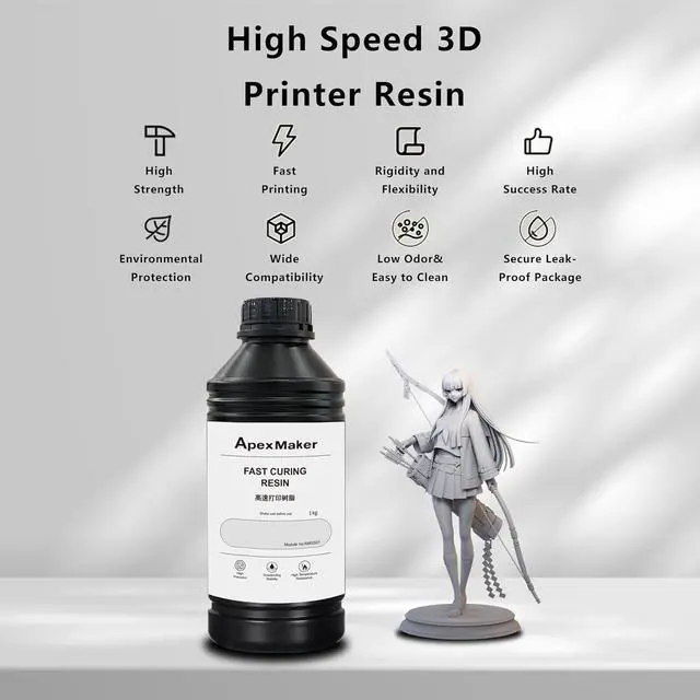 Alt view image 2 of 7 - ApexMaker High Speed 3D Printer Resin, Fast Curing 3D Resin, 405nm High-Precision Excellent Fluidity Printing Liquid Standard photopolymer Low Shrinkage Resin for 2K 4K 8K LCD DLP SLA Printer 1KG Grey