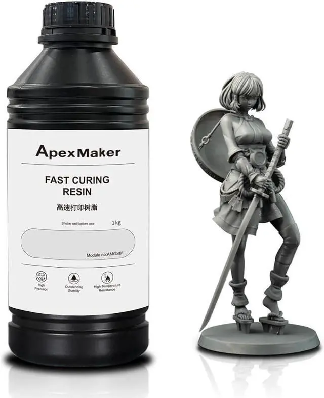 Main image of ApexMaker High Speed 3D Printer Resin, Fast Curing 3D Resin, 405nm High-Precision Excellent Fluidity Printing Liquid Standard photopolymer Low Shrinkage Resin for 2K 4K 8K LCD DLP SLA Printer 1KG Grey