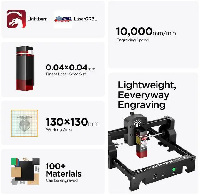 Alt view image 4 of 7 - ACMER S1 Laser Engraver Mini Machine for Crafting Beginner-Friendly Wood Laser Engraving for DIY Jewelry Wood Glass Leather, Engraving Area 5.1"x5.1" (S1 2.5W)
