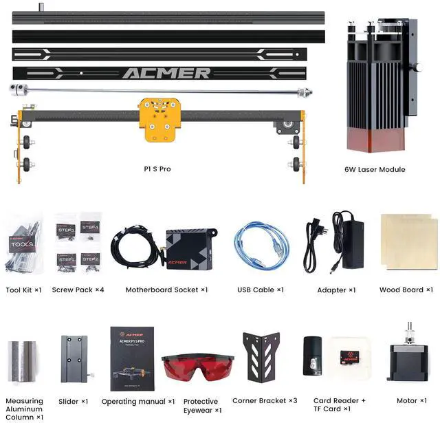 Alt view image 7 of 7 - ACMER P1 S Pro Laser Engraver,10W(10000mW) Output Laser Engraving Machine, Laser Engraver Machine for Wood, Metal, Acrylic, Leather etc