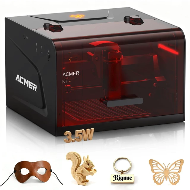 Main image of ACMER K1 3.5W Enclosed Laser Engraver, 150 x 150mm Desktop Laser Cutter, USB, LightBurn Compatible