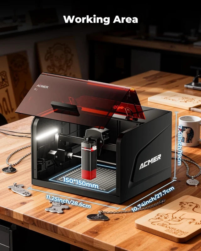Alt view image 6 of 7 - ACMER K1 3.5W Enclosed Laser Engraver, 150 x 150mm Desktop Laser Cutter, USB, LightBurn Compatible