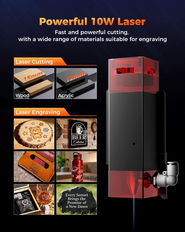 Alt view image 3 of 7 - ACMER P1 S Pro 10W Laser Engraver, 380 x 370mm Diode Laser Cutter, 10,000 mm/min, LightBurn Compatible