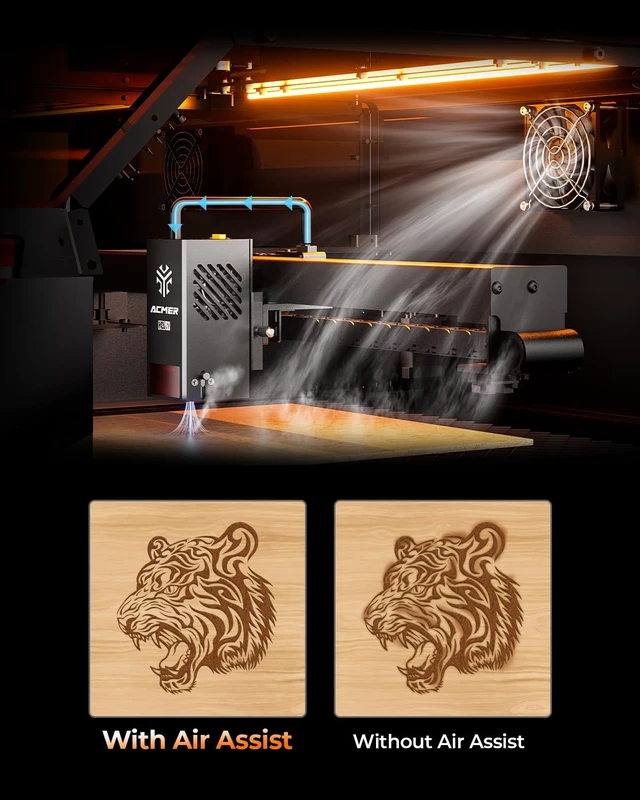 Alt view image 3 of 7 - ACMER P3 24W Enclosed Laser Engraver, 400 x 400mm Diode Laser Cutter with Camera, Air Assist and Exhaust System