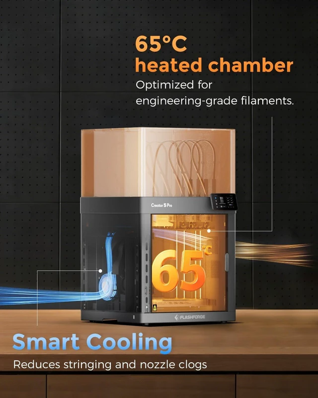 Alt view image 6 of 7 - FLASHFORGE Creator 5 Pro 4-Toolhead Enclosed Multi-Color 3D Printer, 256 x 256 x 256mm, 65°C Heated Chamber
