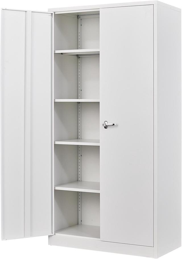 GangMei Metal Storage Cabinet with Lock,Garage Storage Cabinet with 4  Adjustable Shelves,Tool Storage Cabinets with 2 Door,White,Assembly  Required 