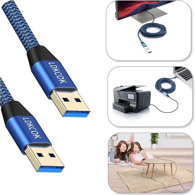 Alt view image 3 of 7 - USB to USB Cable 20FT,Durable Braidedfor USB 3.0 Male to Male Type A to Type A Cable Data Transfer Compatible with Hard Drive, Laptop, DVD Player, TV, USB 3.0 Hub, Monitor, Camera, Set Up Box and More