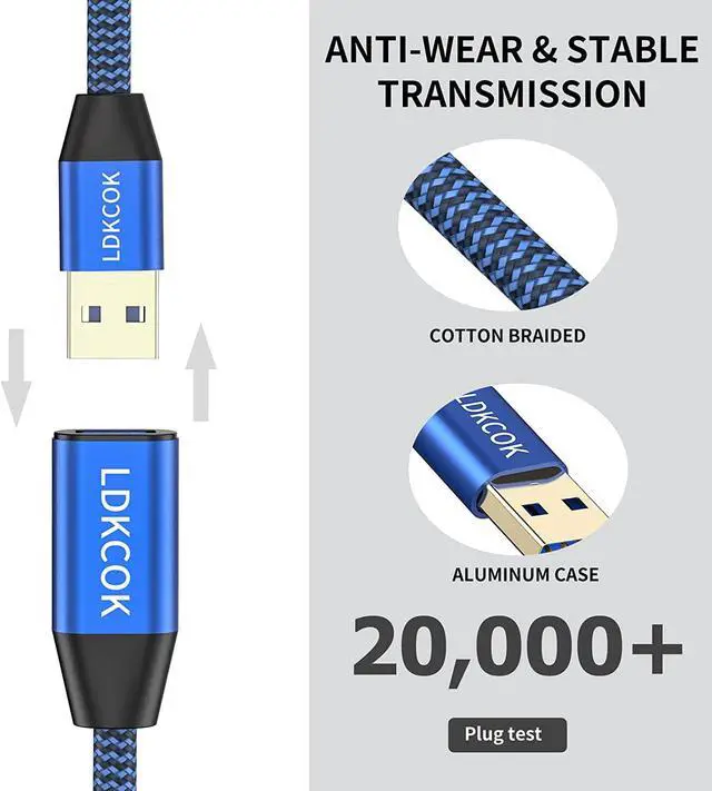 Alt view image 6 of 7 - USB to USB Cable 20FT,Durable Braidedfor USB 3.0 Male to Male Type A to Type A Cable Data Transfer Compatible with Hard Drive, Laptop, DVD Player, TV, USB 3.0 Hub, Monitor, Camera, Set Up Box and More