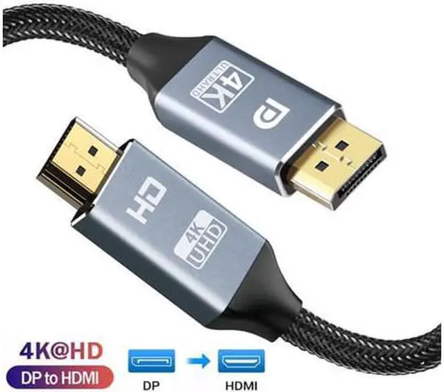 Alt view image 8 of 14 - DisplayPort to HDMI Cable, Hannord [High Speed 4K 30Hz UHD, 2K 60Hz, 1080P 120Hz] Uni-Directional Nylon Braided Gold-Plated DP to HDMI Cord Display Port to HDMI Male Connector - 6Feet