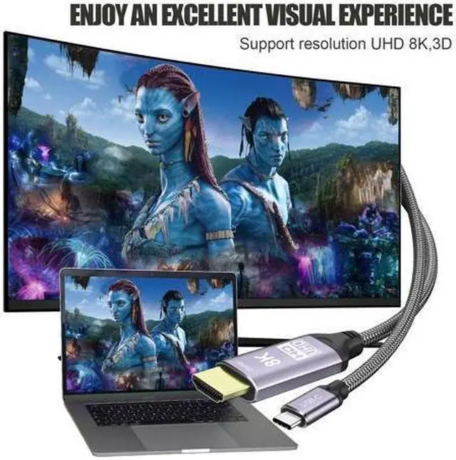 Alt view image 14 of 14 - CableDeconn USB-C USB3.1 to HDMI 2.1 8K Cable  7680x4320 8K@30Hz 4K@120Hz UHD HDR High Speed 48Gbps Thunderbolt 3 Compatible for HDTVs Projectors and Monitors 1.8m