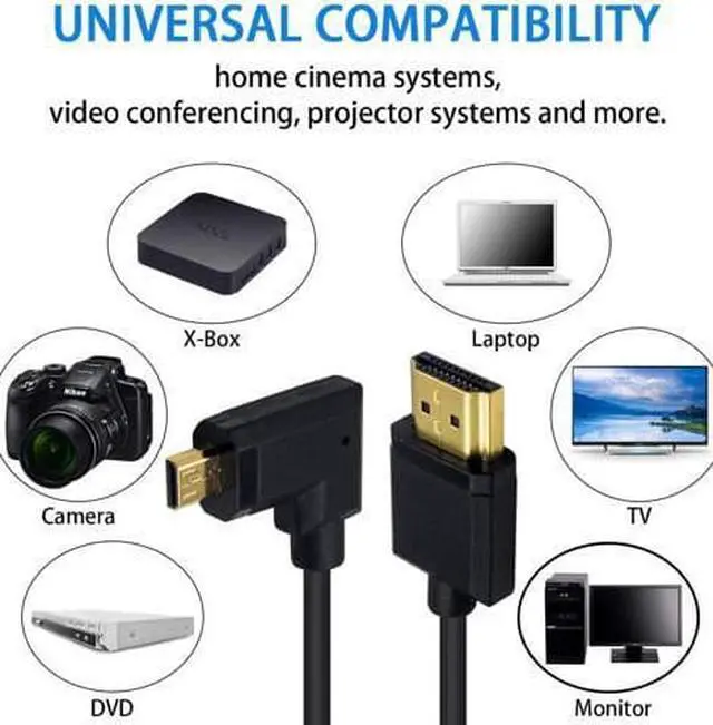 Alt view image 5 of 7 - Micro HDMI to Standard HDMI Cable Micro HDMI to HDMI Adapter Cable Extreme Thin Right Angled Micro HDMI Male to HDMI Male Cable for 1080P 4K UltraHD 3D Ethernet (6 inch/ 15cm)