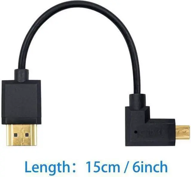 Alt view image 4 of 7 - Micro HDMI to Standard HDMI Cable Micro HDMI to HDMI Adapter Cable Extreme Thin Right Angled Micro HDMI Male to HDMI Male Cable for 1080P 4K UltraHD 3D Ethernet (6 inch/ 15cm)