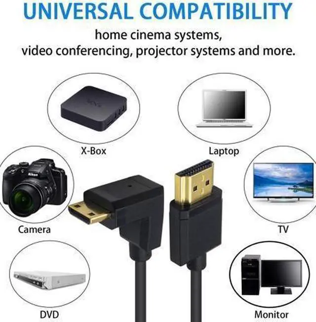 Alt view image 5 of 7 - Duttek Mini HDMI to Standard HDMI Cable HDMI to Mini HDMI Cable Ultra-Thin Down Angled 90 Degree Mini HDMI Male to HDMI Male Cable Support 4K Ultra HD 1080p 3D(HDMI 2.0) (15cm/6 inch)