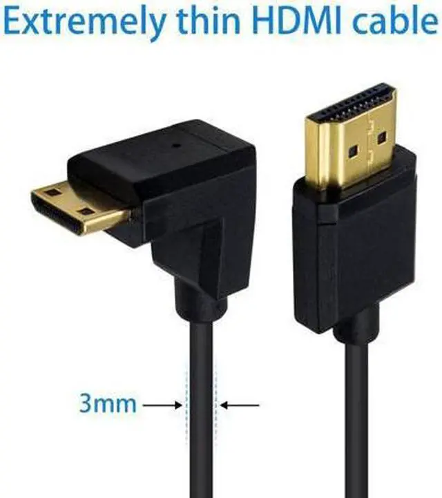 Alt view image 3 of 7 - Duttek Mini HDMI to Standard HDMI Cable HDMI to Mini HDMI Cable Ultra-Thin Down Angled 90 Degree Mini HDMI Male to HDMI Male Cable Support 4K Ultra HD 1080p 3D(HDMI 2.0) (15cm/6 inch)