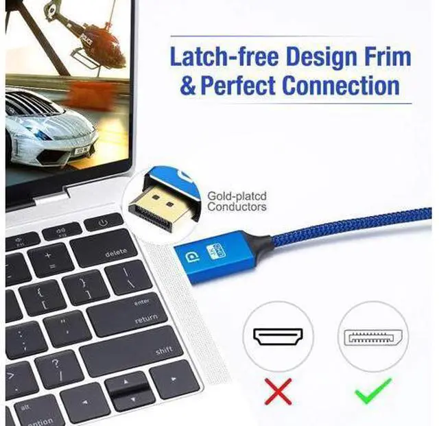 Alt view image 2 of 7 - DisplayPort Cable 4K DP Cable Nylon Braided -(4K@60Hz 2K@144Hz) Display Port Cable Ultra High Speed DisplayPort to DisplayPort Cable 6.6ft for Laptop PC TV etc- Gaming Monitor Cable(Blue)