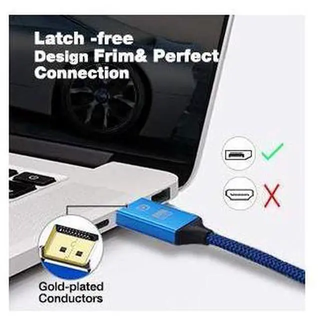 Alt view image 5 of 7 - DisplayPort Cable 4K DP Cable Nylon Braided -(4K@60Hz 2K@144Hz) Display Port Cable Ultra High Speed DisplayPort to DisplayPort Cable 6.6ft for Laptop PC TV etc- Gaming Monitor Cable(Blue)
