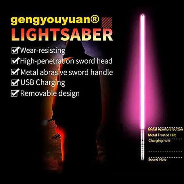 Alt view image 4 of 4 - Rechargeable Metal Lightsaber, Detachable Blade, Bright Sound And Led Light BlackHandle---redLight
