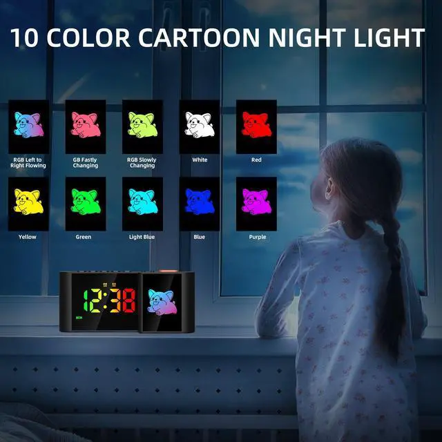 Alt view image 7 of 7 - GIOFIMOK S-shaped Digital Alarm Clock, Dual Mirrored Display with Time and Cartoon  Little Dog, USB port, Easy Setting, Auto Dim, 12/24H, Fashional Clock for Bedroom, Living Room and More.