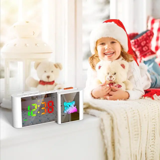Alt view image 6 of 7 - GIOFIMOK S-shaped Digital Alarm Clock, Dual Mirrored Display with Time and Cartoon  Little Dog, USB port, Easy Setting, Auto Dim, 12/24H, Fashional Clock for Bedroom, Living Room, Office and More.