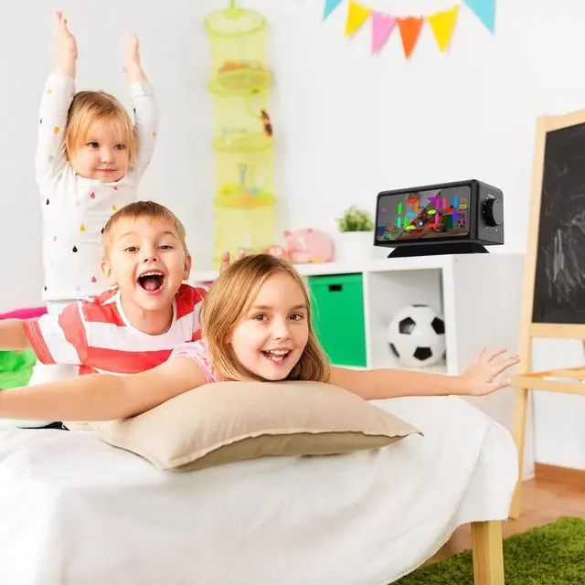 Alt view image 7 of 7 - Giofimok Digital Alarm Clock with Dua knobs like as Smart Ears, Easy to Use,11 Dynamic RGB Display and 7 colors, FM Radio, 2 USB Ports,, 0-100% Dimmer, Dual Alarm Clock with Snooze, Loud Alarm (Black)