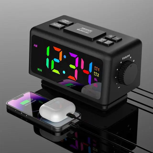 Main image of Giofimok Digital Alarm Clock with Dua knobs like as Smart Ears, Easy to Use,11 Dynamic RGB Display and 7 colors, FM Radio, 2 USB Ports,, 0-100% Dimmer, Dual Alarm Clock with Snooze, Loud Alarm (Black)