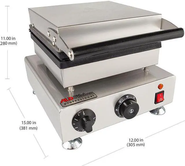 Alt view image 2 of 7 - AP-505 Belgian Waffle Iron | Press Type | 4 Square Waffles | Professional Use | Stainless Steel | Nonstick