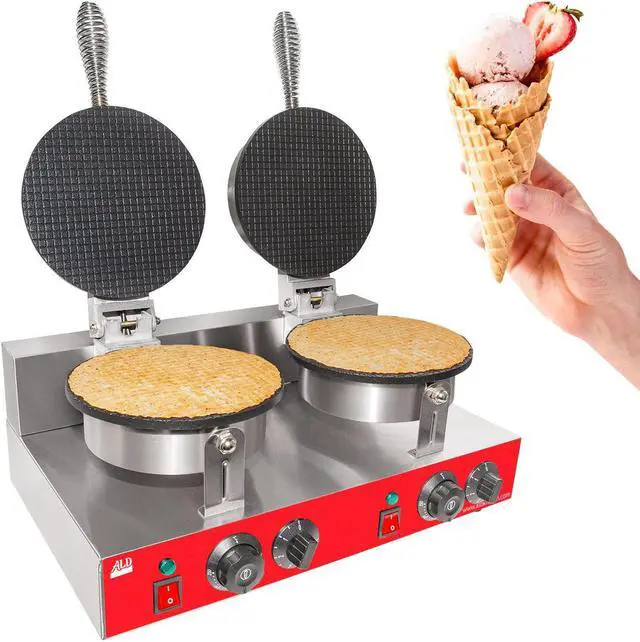 Main image of AR-HCB2_Red Waffle Cone Maker | Commercial Double Waffle Cone Iron | Stainless Steel | Nonstick Coating | Manual